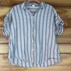 H&M LOGG Top Shirt Womens Size 12‎ Short Sleeve Button Striped Collared